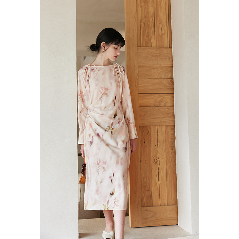 HeyDress镂空系带印花连衣裙