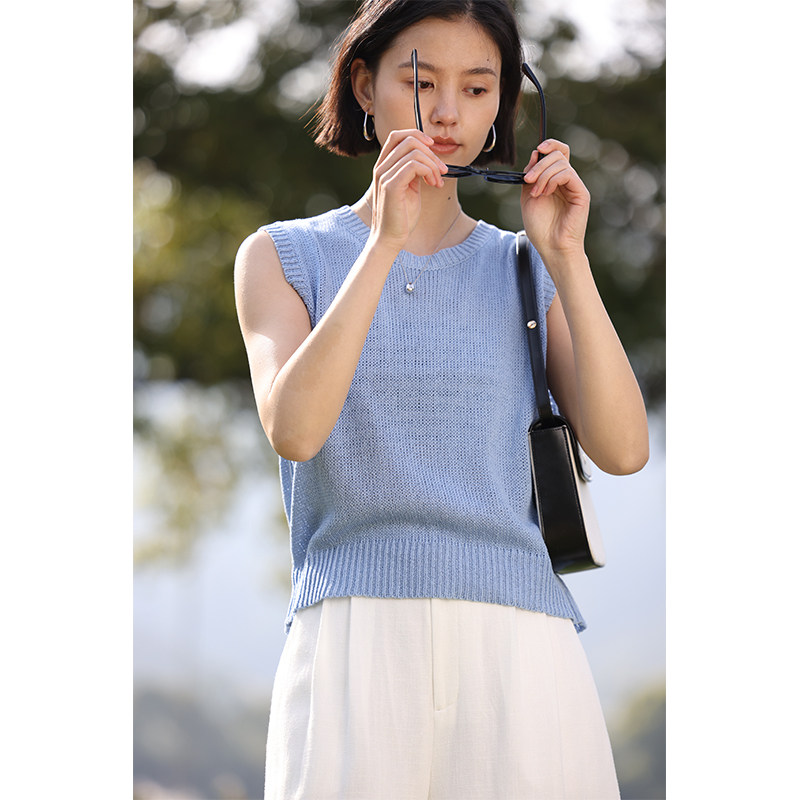 heydress麻赛尔针织背心女夏季凉感宽松休闲百搭慵懒风无袖上衣