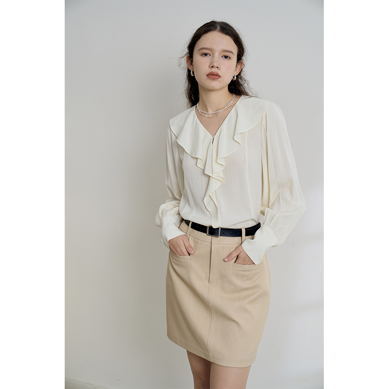 HeyDress荷叶领灯笼袖衬衫