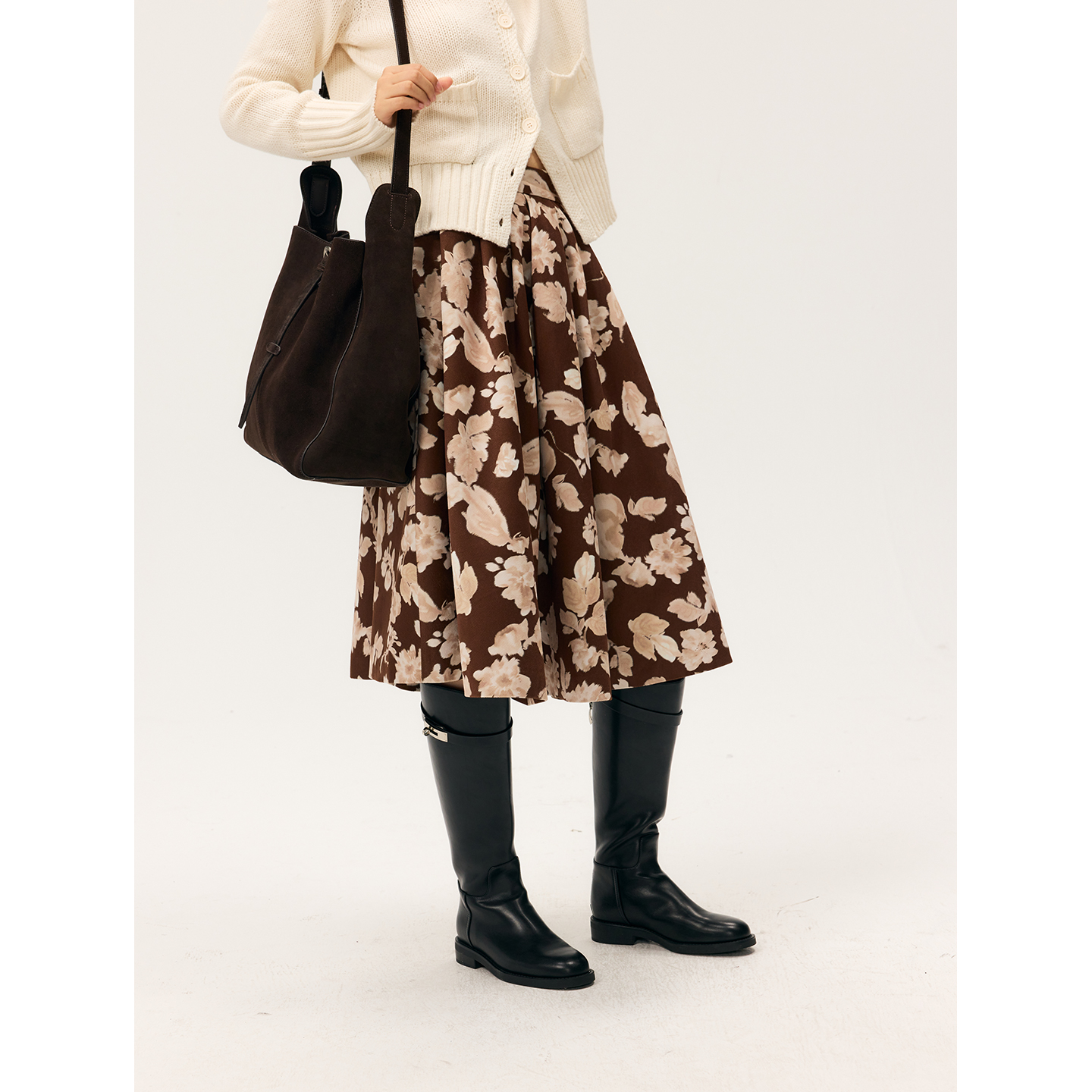 HeyDress法式复古印花绒感半身裙