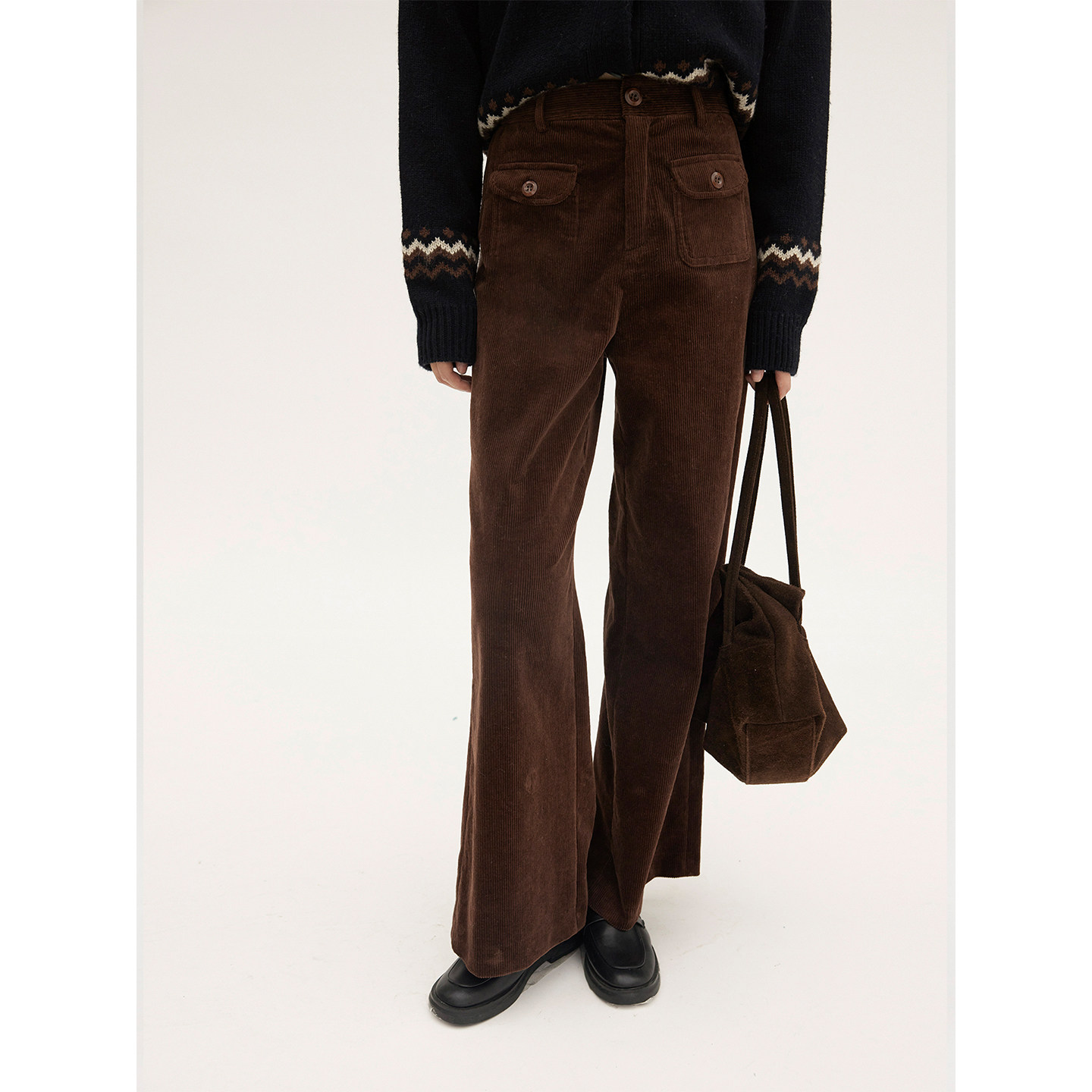 HeyDress法式复古灯芯绒直筒裤