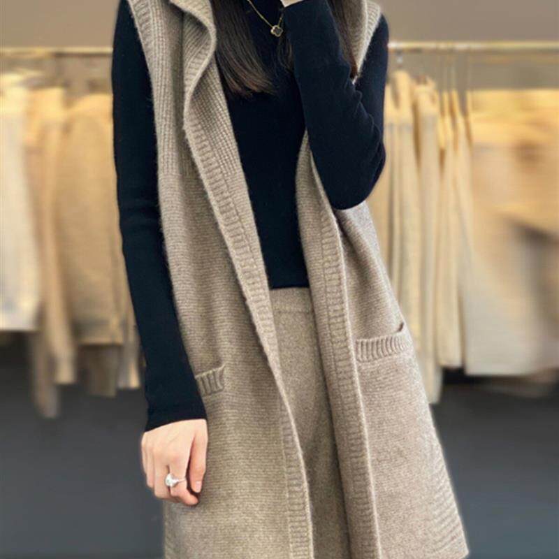 中长马甲外套女春季2026年新款洋气外穿时尚欧货连帽背心马夹