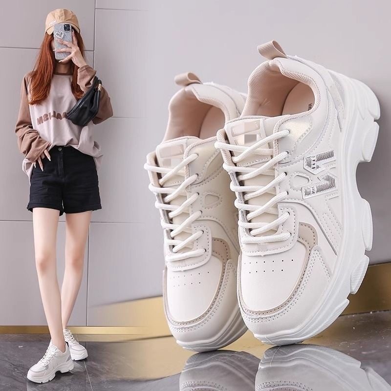 秋季爆款网面透气女鞋2025厚底减震女士运动鞋软底防滑老爹鞋