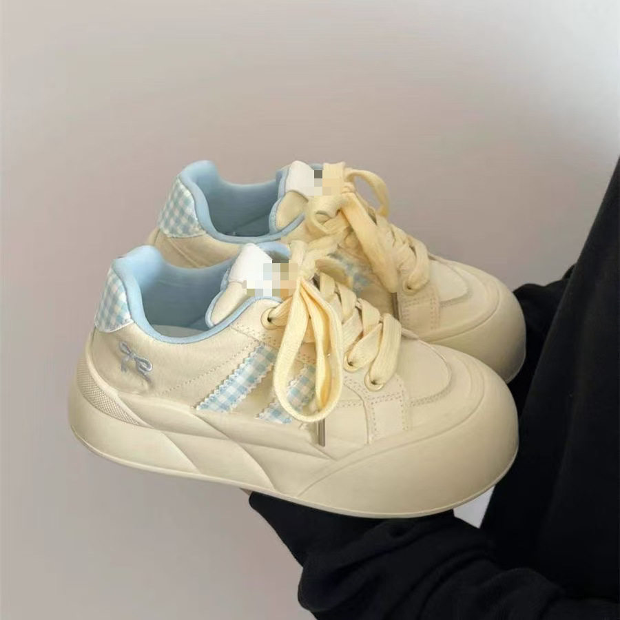 休闲厚底面包鞋子女2026春季新款透气低帮鞋小众百搭配裙子小白鞋