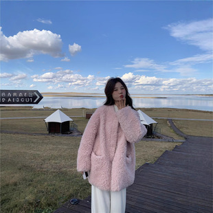 罗芬 故事面料女装官方实拍甜美颗粒绒羊羔毛外套2025新款洋气软