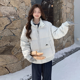 罗芬 故事面料女装官方实拍白色防风立领长款羽绒服2025冬韩版过