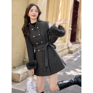 羽绒服2025秋冬季 官方女式 可拆卸披风呢子大衣 故事面料女装 罗芬