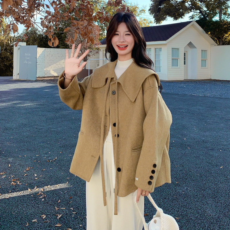 罗芬 故事面料女装官方实拍黄色减龄海军领双面羊毛短外套2025冬,女装/女士精品,毛呢外套,淘宝优惠券,粉丝福利购,淘宝优惠卷