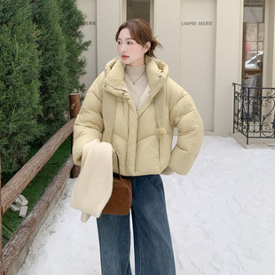 罗芬 故事面料女装官方实拍黄色连帽短款泡芙羽绒服女冬季2025新
