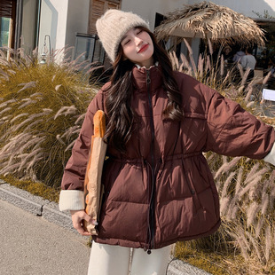 罗芬 故事面料女装官方实拍美拉德超好看红咖色羽绒服女短款冬季
