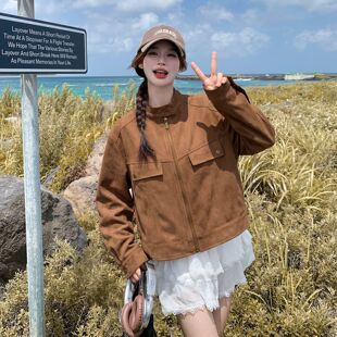 小个子 官方实拍美拉德咖色麂皮绒外套2026春款 罗芬 故事面料女装