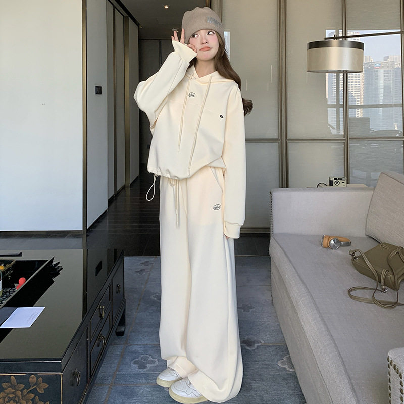 罗芬 故事面料女装官方实拍米白色连帽卫衣运动套装2025新款韩版,女装/女士精品,时尚套装,淘宝优惠券,粉丝福利购,淘宝优惠卷