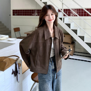 小个 官方实拍美拉德氛围感麂皮绒外套2026新款 罗芬 故事面料女装