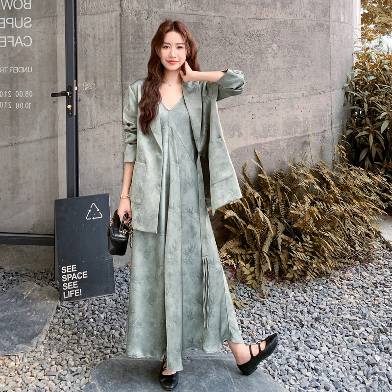 罗芬 故事面料女装官方实拍新中式国风印花系带西装套装裙2025新,女装/女士精品,时尚套装,淘宝优惠券,粉丝福利购,淘宝优惠卷