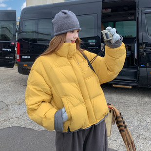 罗芬 故事面料女装官方实拍黄色防风撞色立领羽绒服2025冬韩系小
