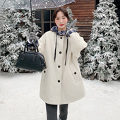 罗芬 故事面料女装 官方实拍撞色格纹拼接连帽风衣羽绒服2025冬温