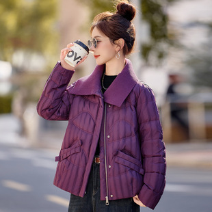 罗芬 故事面料女装官方针织大翻领羽绒服女2025新款冬季短款时尚