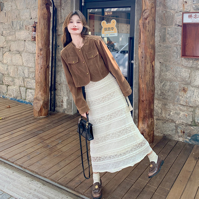 罗芬 故事面料女装官方实拍新款【现货秋款】二件套小香吊带连衣