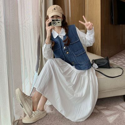 罗芬 故事面料女装官方实拍温柔系穿搭时尚牛仔套装长裙春秋新款