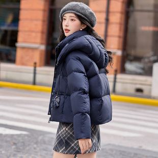 罗芬 故事面料女装官方超好看短款藏青色羽绒服女冬2025新款时尚