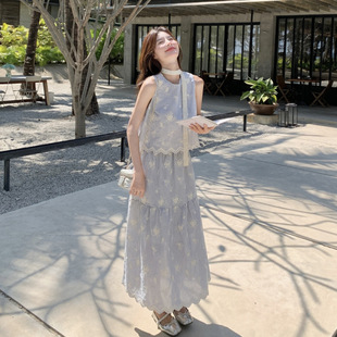 韩系甜美气质条纹刺绣花 罗芬 故事面料女装 官方实拍2025夏季 新款