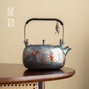 何赋生瓷胎包银壶烧水壶提梁壶福禄万代煮茶壶复古加热家用泡茶壶