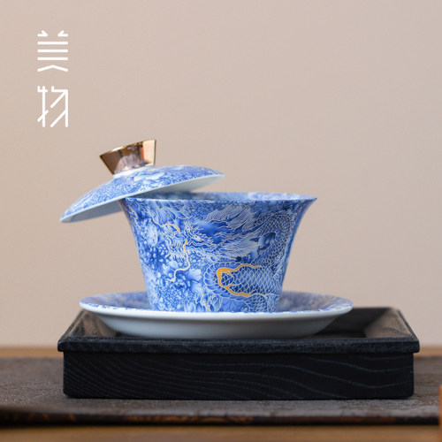 三才盖碗悬停可旋转功夫茶具泡茶碗