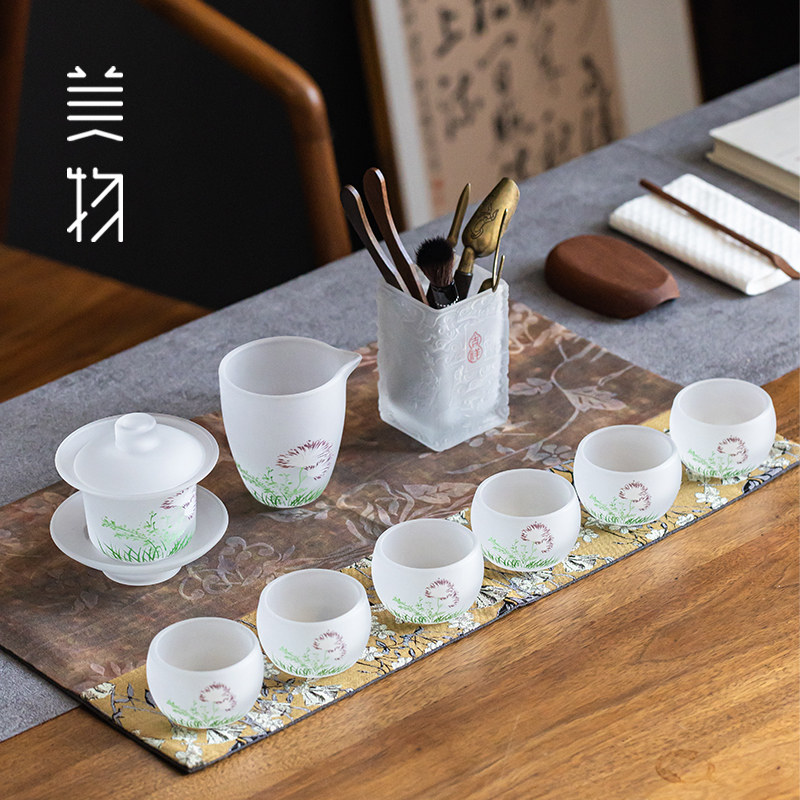 瓘玉水晶玻璃紫英花语盖碗茶杯茶具套装悬停三才盖碗泡茶碗礼盒装