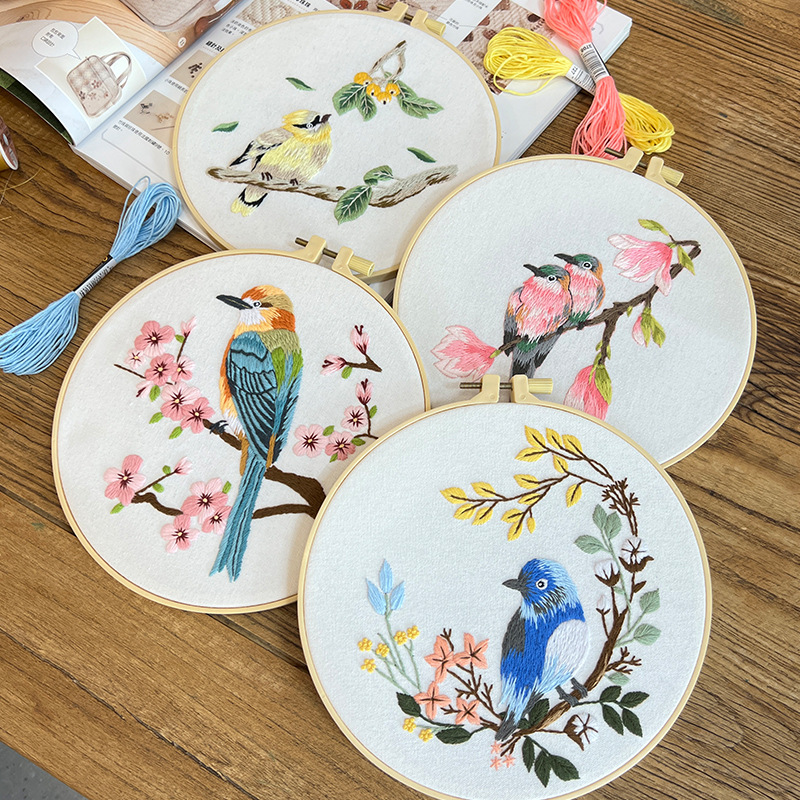 刺绣diy材料包花鸟款式挂画制作鲁绣客厅摆件手工创意制作初学者