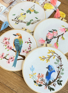 刺绣diy材料包花鸟款式挂画制作鲁绣客厅摆件手工创意制作初学者