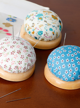 针插包手工布艺diy十字绣工具插针包原木底座针座 针扎彩色珠针插