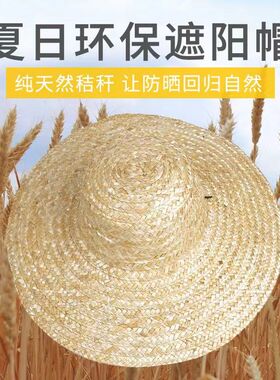 大草帽农民沙滩户外遮阳夏防晒工地女大檐大沿男草帽子太阳农用帽