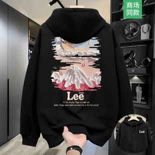 NASA联名男2025秋冬季印花上衣加绒连帽卫衣宽松加大码长袖高中生