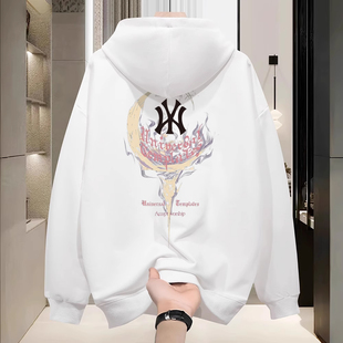 印花上衣加绒男装 NASA联名秋冬季 港味宽松oversize连帽卫衣加大码