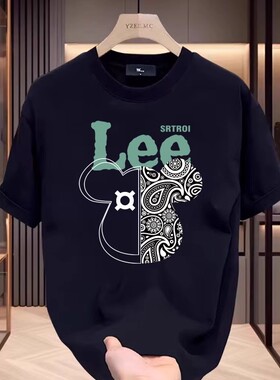 NASA联名100%纯棉重磅复古黑色短袖t恤男2024新款宽松百搭上衣服