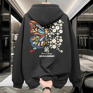 NASA联名套头衫印花上衣2024秋冬季加厚加绒连帽卫衣男宽松加大码