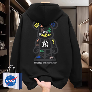 NASA联名连帽卫衣男春秋款oversize美式宽松休闲潮牌情侣加绒外套
