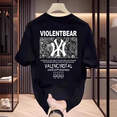 NASA联名圆领印花上衣春夏季青少年男纯棉短袖T恤百搭宽松加大码