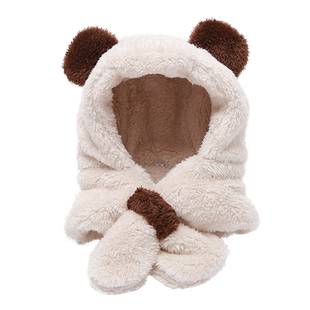 luassy婴儿毛绒保暖帽儿童帽子秋冬季宝宝护耳帽女宝宝围巾一体帽