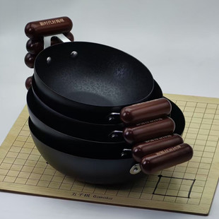 日式极铁双耳铁炖锅迷你小炒锅家用无涂层酒店饭店干锅鱼杂锅铁锅