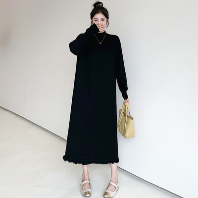 大码女装宽松显瘦流苏中领连衣裙