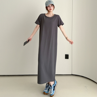 夏季新款大码女装胖mm修身显瘦休闲气质T恤裙日常通勤纯色连衣裙