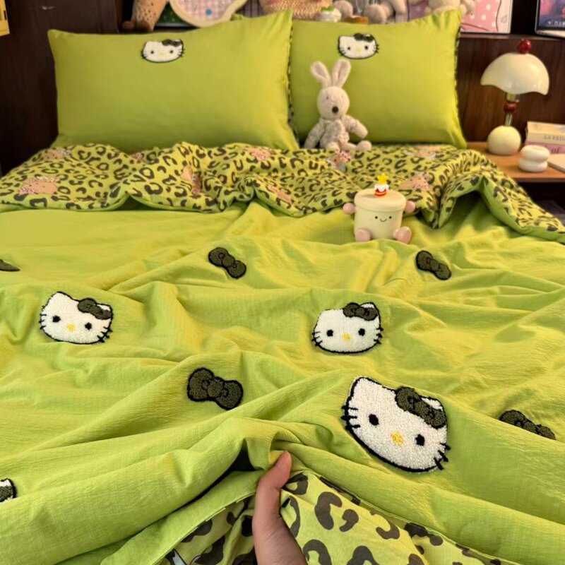 夏季空调被四件套豹纹猫绿凉感毛巾绣夏凉被可机洗夏被午睡薄被子