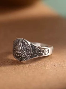 2026创意设计感复古经典嘻哈黄财神戒指猎豹做旧食指指环霸气男生