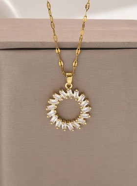 2026时尚韩版小众简约几何太阳项链潮流百搭女锁骨链创意齿轮项饰