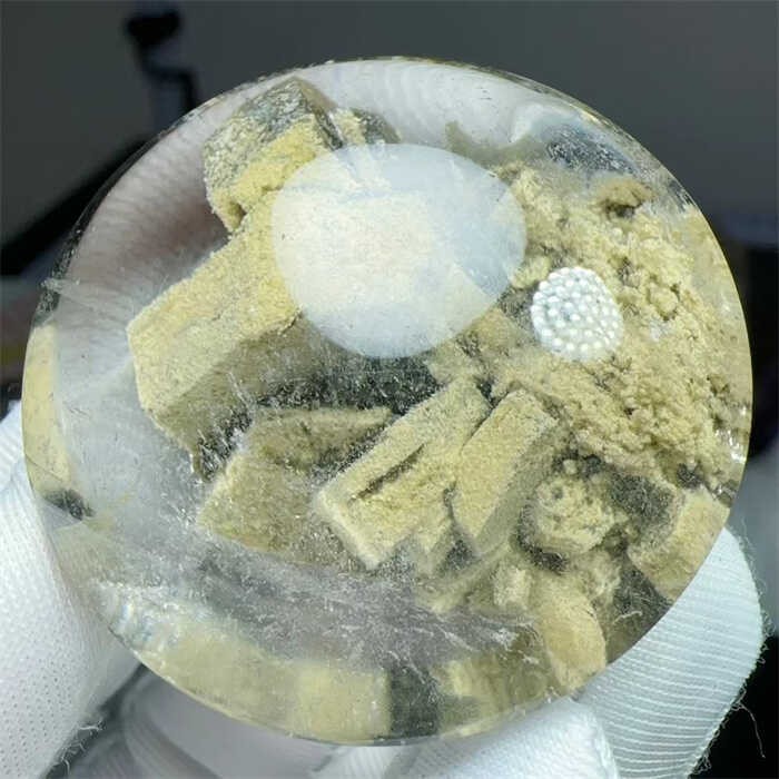 2025天然白水晶包裹抹茶绿幽灵裸石吊坠 绿碧玺 异象水晶宝石