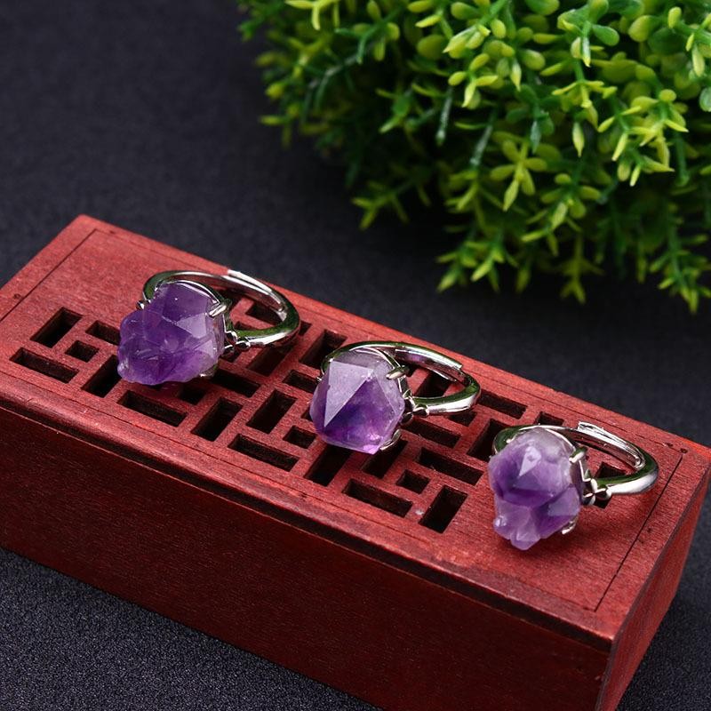 2025天然紫水晶原石戒指薰衣草色女款紫晶活口戒可调节节日礼物