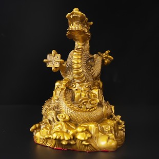 2026铜龙盘龙摆件黄铜生肖招财五爪金龙铜制客厅汉龙吉祥物金属工