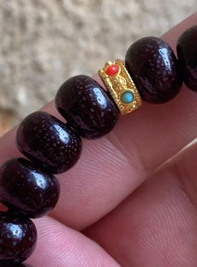 2026海南精品星月菩提子手串单圈古法金镶嵌朱砂供绕指柔佛珠念珠