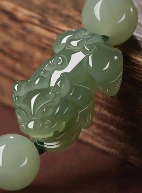 2026新疆和田玉晴水料圆珠貔貅手串男士大珠玉石手链大气时尚附赠